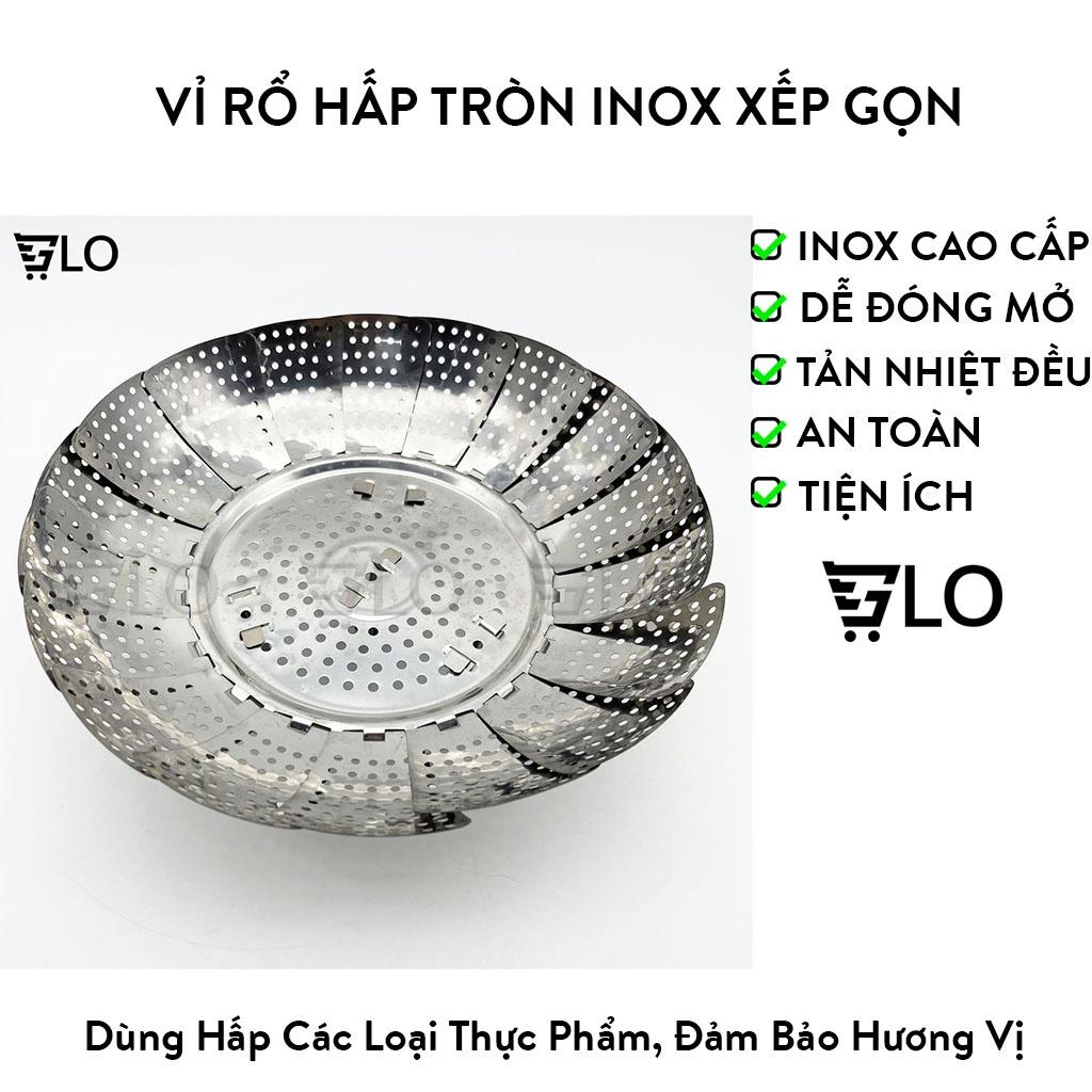 Vỉ Rổ Hấp Tròn Inox Xếp Gọn Tiện Lợi Loại Lớn Đường Kính 24cm