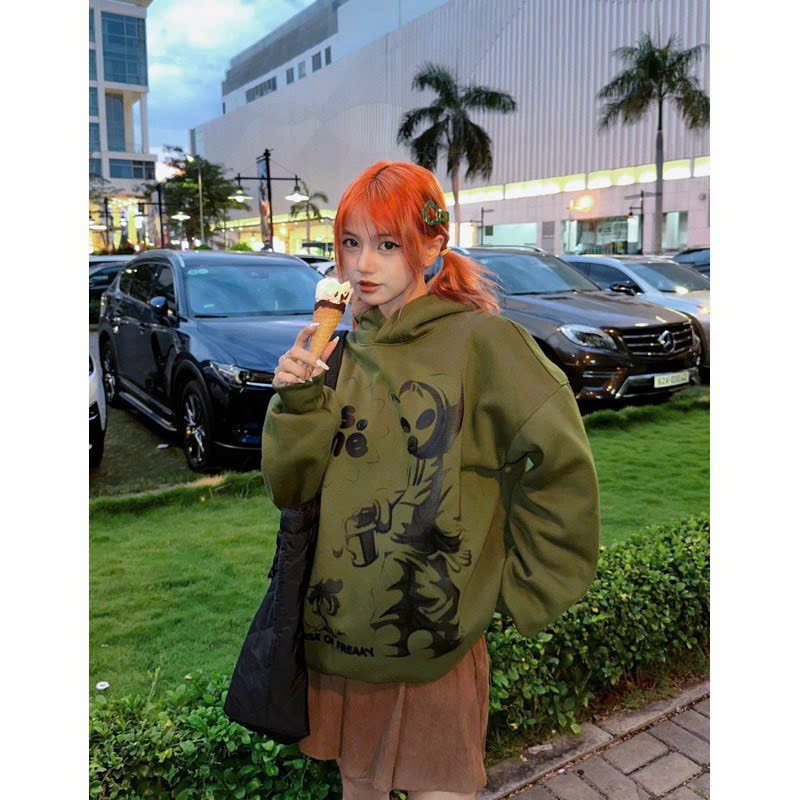 Áo hoodie in chữ nối mới về insane màu xanh rêu unnerse of freaay nón rộng 2 lớp from rộng unisex ulzzang, áo khoác hoodie cặp đôi nam nữ phong cách cá tính hàn quốc dễ phối đồ