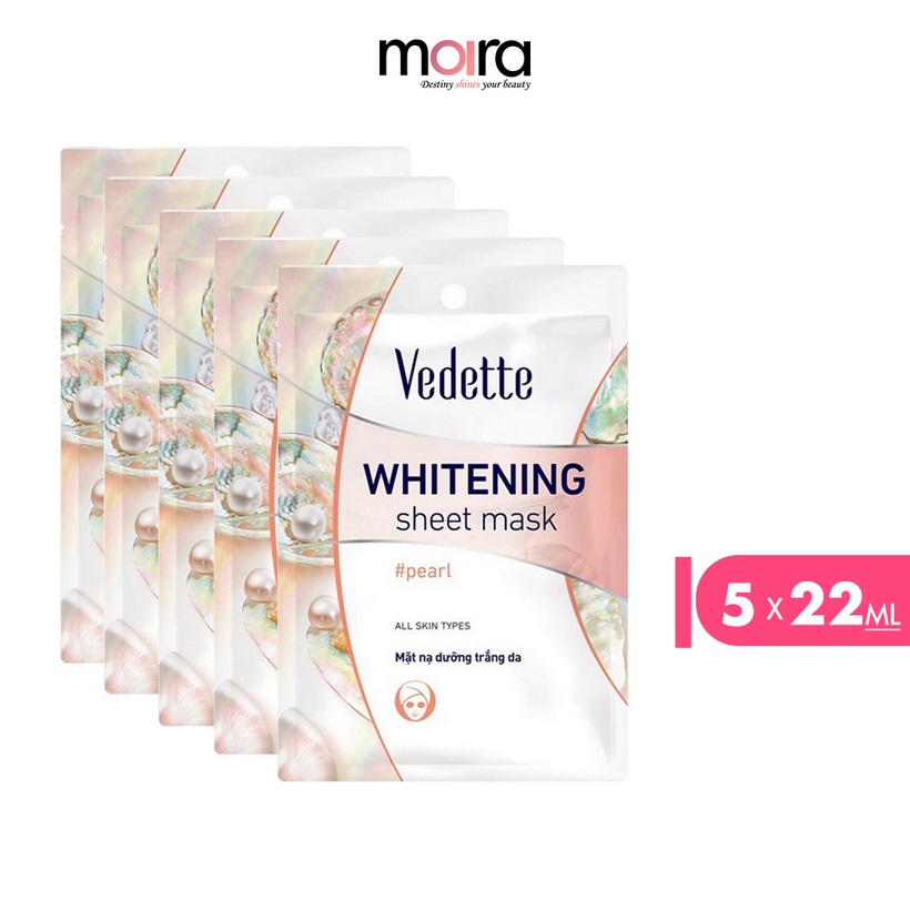 Combo 5 Mặt nạ giấy dưỡng trắng da Ngọc trai Vedette 22ml