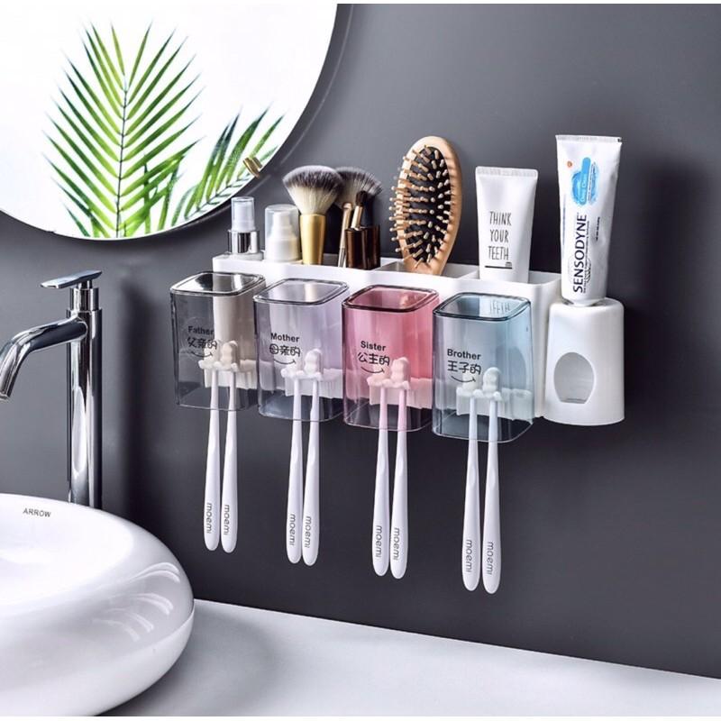 Kệ 4 Ngăn Đựng Kem đánh răng kèm 4 cốc