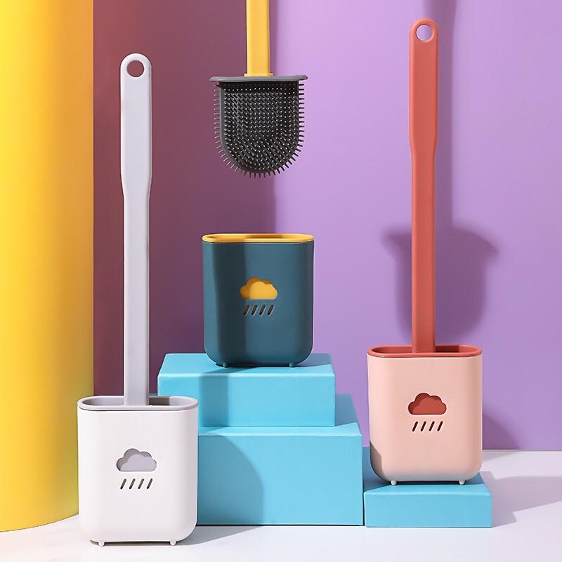 Chổi cọ vệ sinh toilet thông minh silicon hình đám mây - Cọ bồn cầu chà nhà tắm tặng kèm miếng dán treo được trên tường