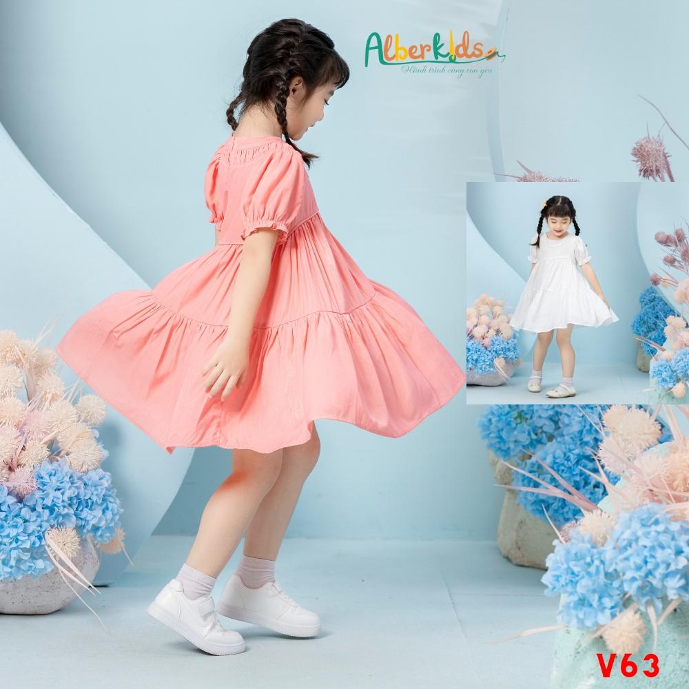 Váy bé gái ALBERKIDS cổ gân tròn tay bèo chun 2 lớp công chúa xinh đẹp cho trẻ em 2,3,4,5,6,7,8,9,10,11,12 tuổi [V63