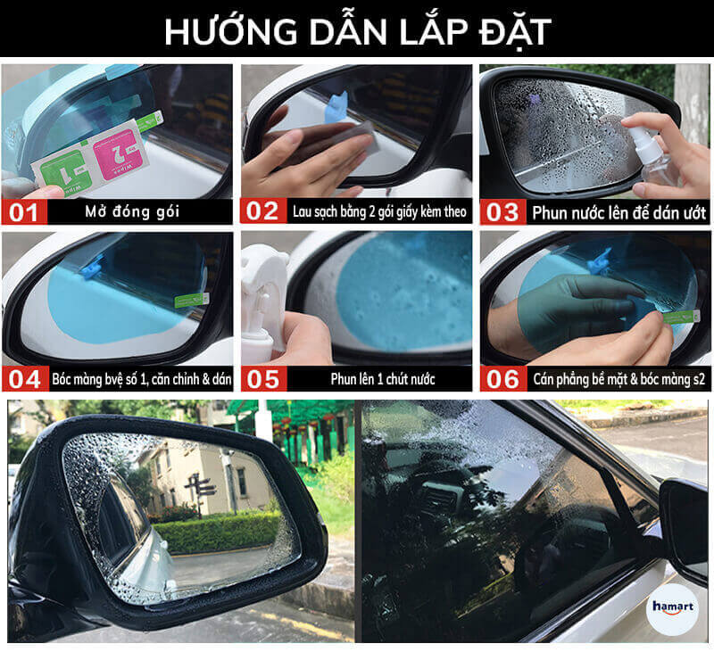 Bộ Miếng Dán Chống Nước Gương Ô Tô Xe Máy Dán Kính Chống Mưa Chống Đọng Nước Phủ NANO Cao Cấp