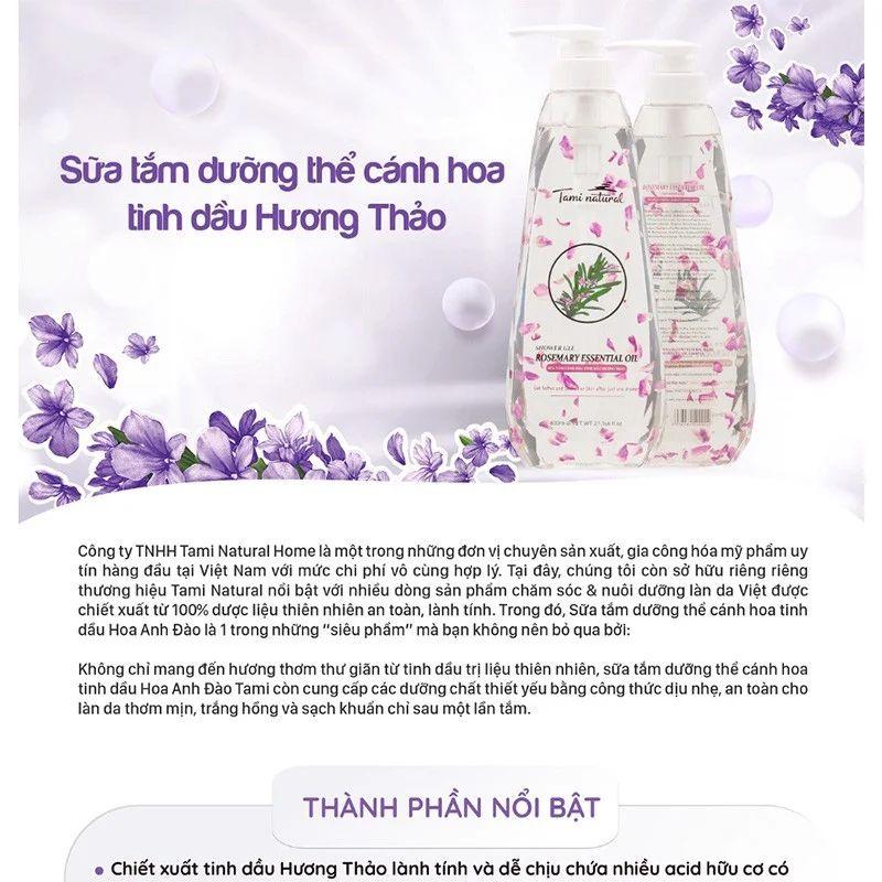 Sữa Tắm Cánh Hoa Tinh Dầu Hương Thảo 600ml TAMI NATURAL