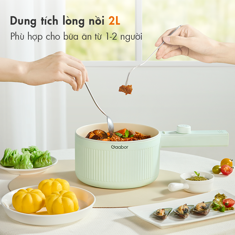Nồi nấu lẩu điện đa năng 2L Gaabor EC-20M01A công suất 600W nồi lẩu hấp điện đa năng vân đá chống dính kèm xửng hấp - Hàng chính hãng