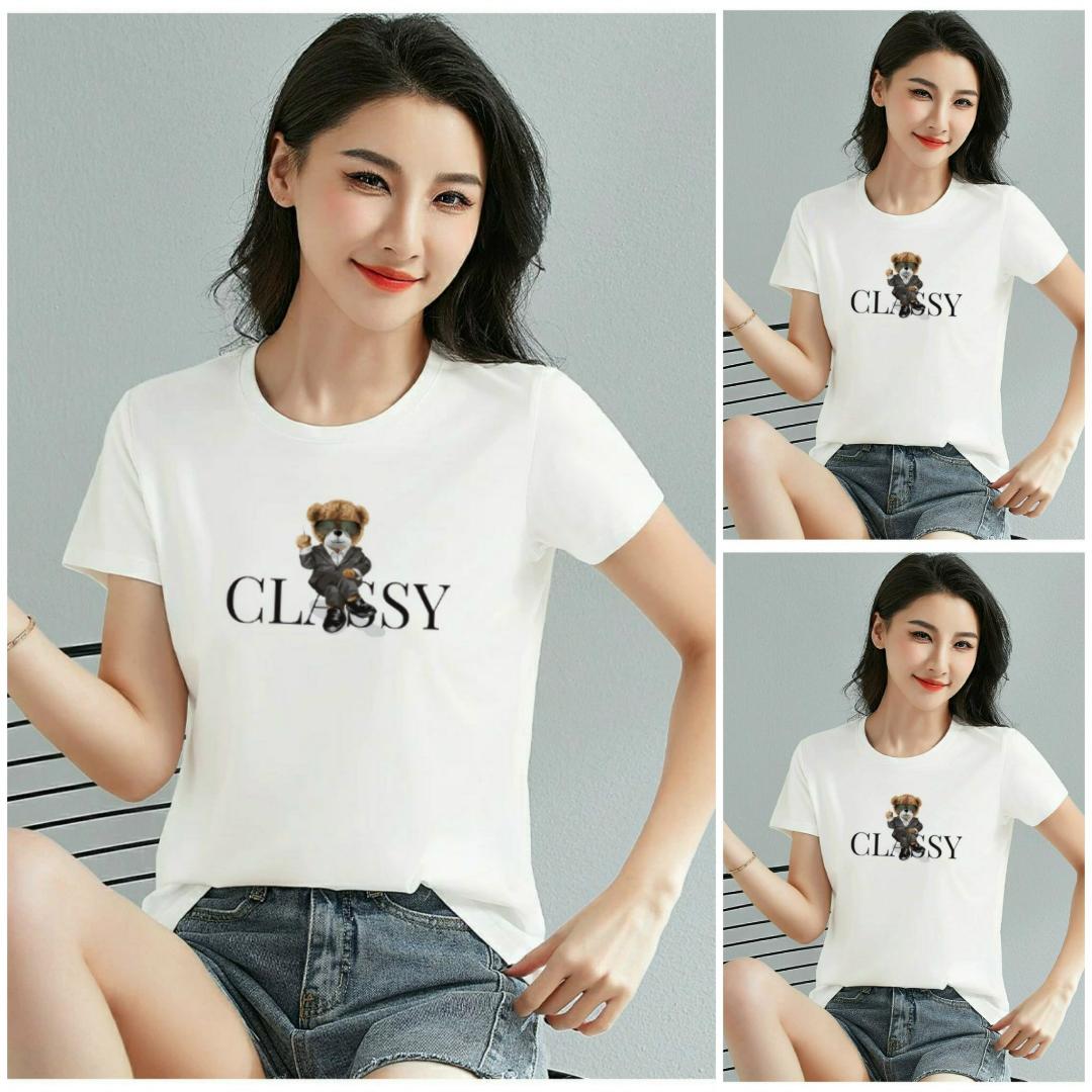 Áo thun nữ MXM cổ tròn form suông vừa in hình gấu thun cotton 4 chiều từ 40-55kg