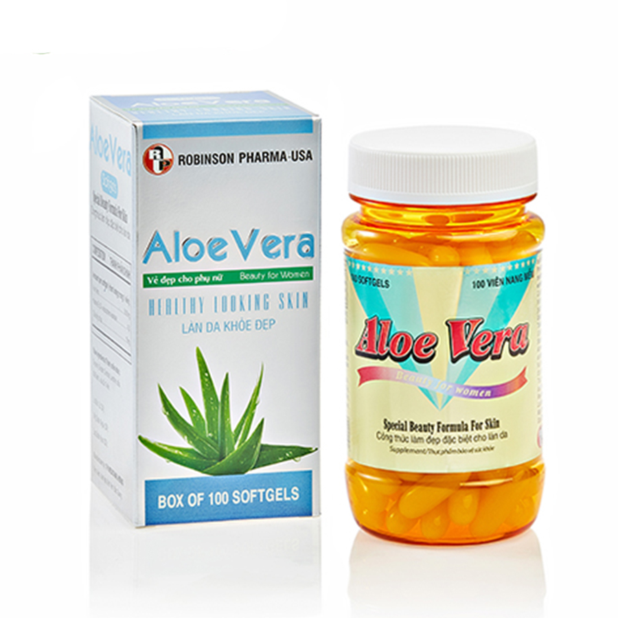 Thực phẩm chức năng viên uống đẹp da-giải độc-Aloe vera sữa ong chúa-nha đam-Robinson Pharma usa-chai 100 viên