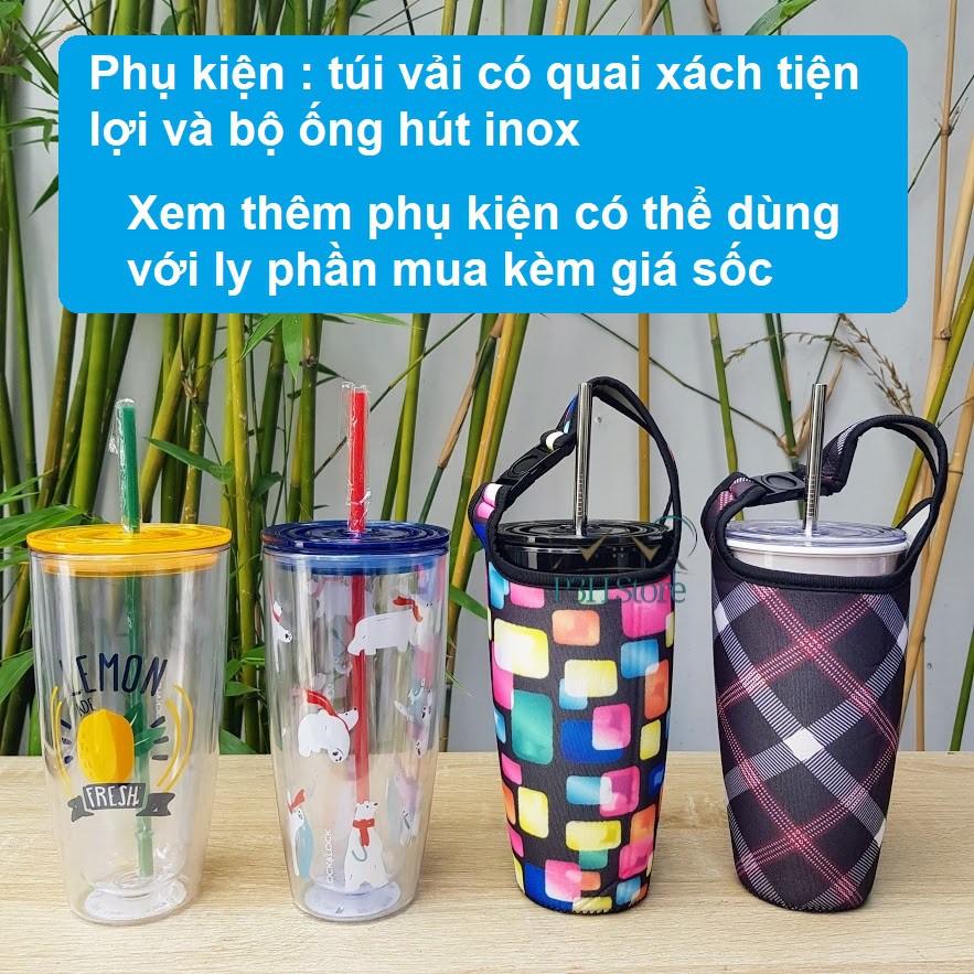 Ly nhựa 2 lớp 750ml Lock&Lock có ống hút HAP507 HAP509 HAP522