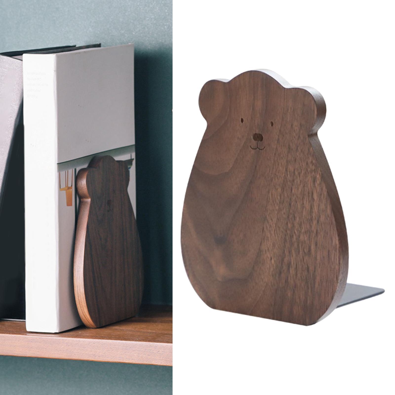 Wood Book Ends Bookshelf Holder Book Support Stopper Organizer for DVDs Room