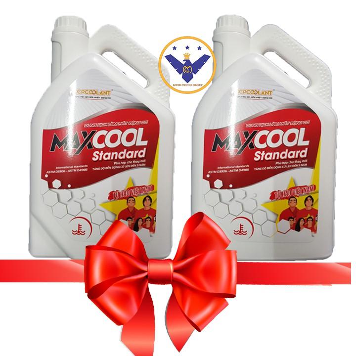 COMBO Nước làm mát xe ô tô Maxcool Standard màu đỏ can 4L + Súc két nước Bluechem 300ml