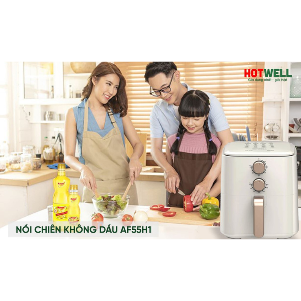 Nồi Chiên Không Dầu HOTWELL AF55H1 5.5 Lít màu Kem, Bảo Hành 12 Tháng, 1 Đổi 1 Trong 100 Ngày - Hàng Chính Hãng