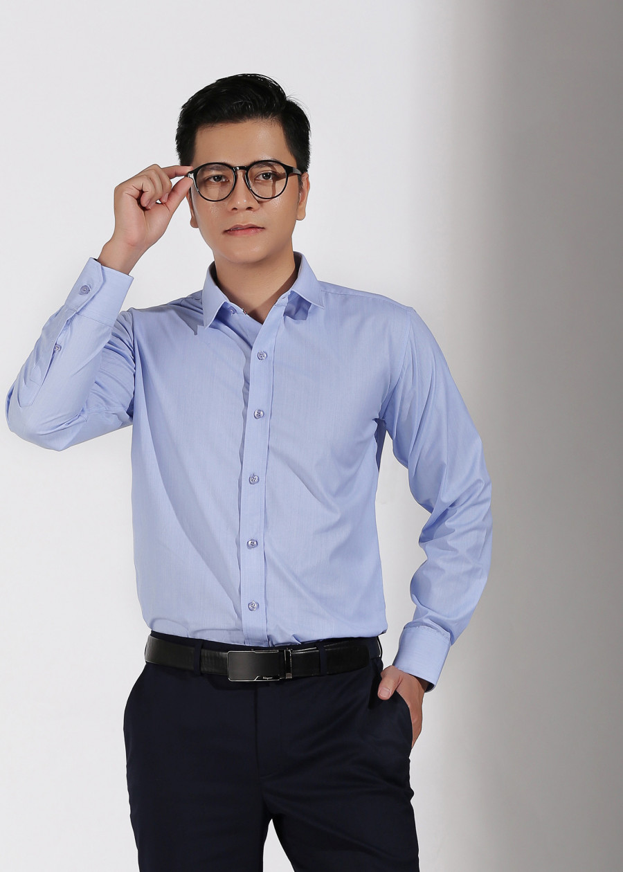 Sơ mi nam xanh dây dệt