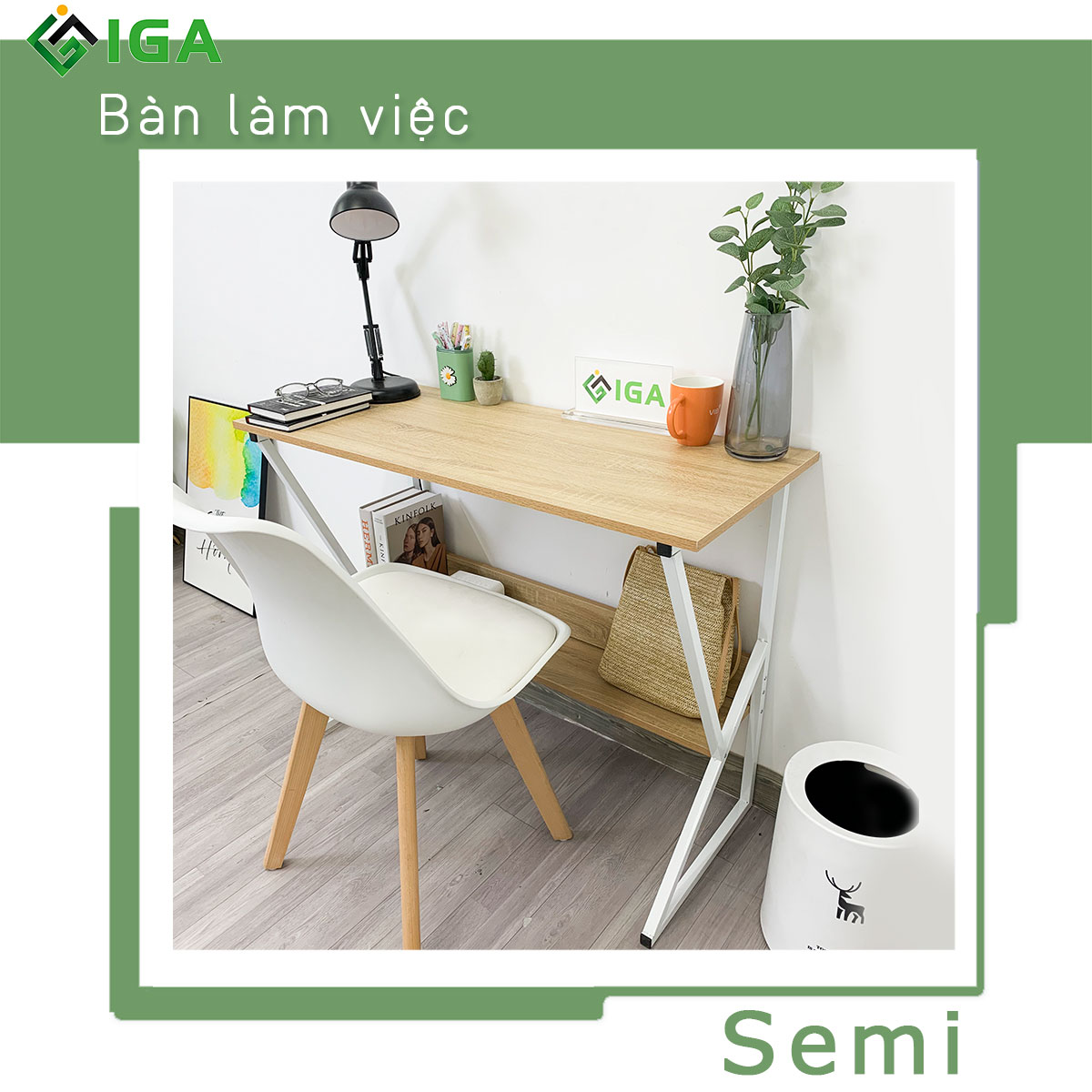 Bàn Làm Việc Kèm Kệ Sách Semi Thông Minh Thương Hiệu IGA - GM18