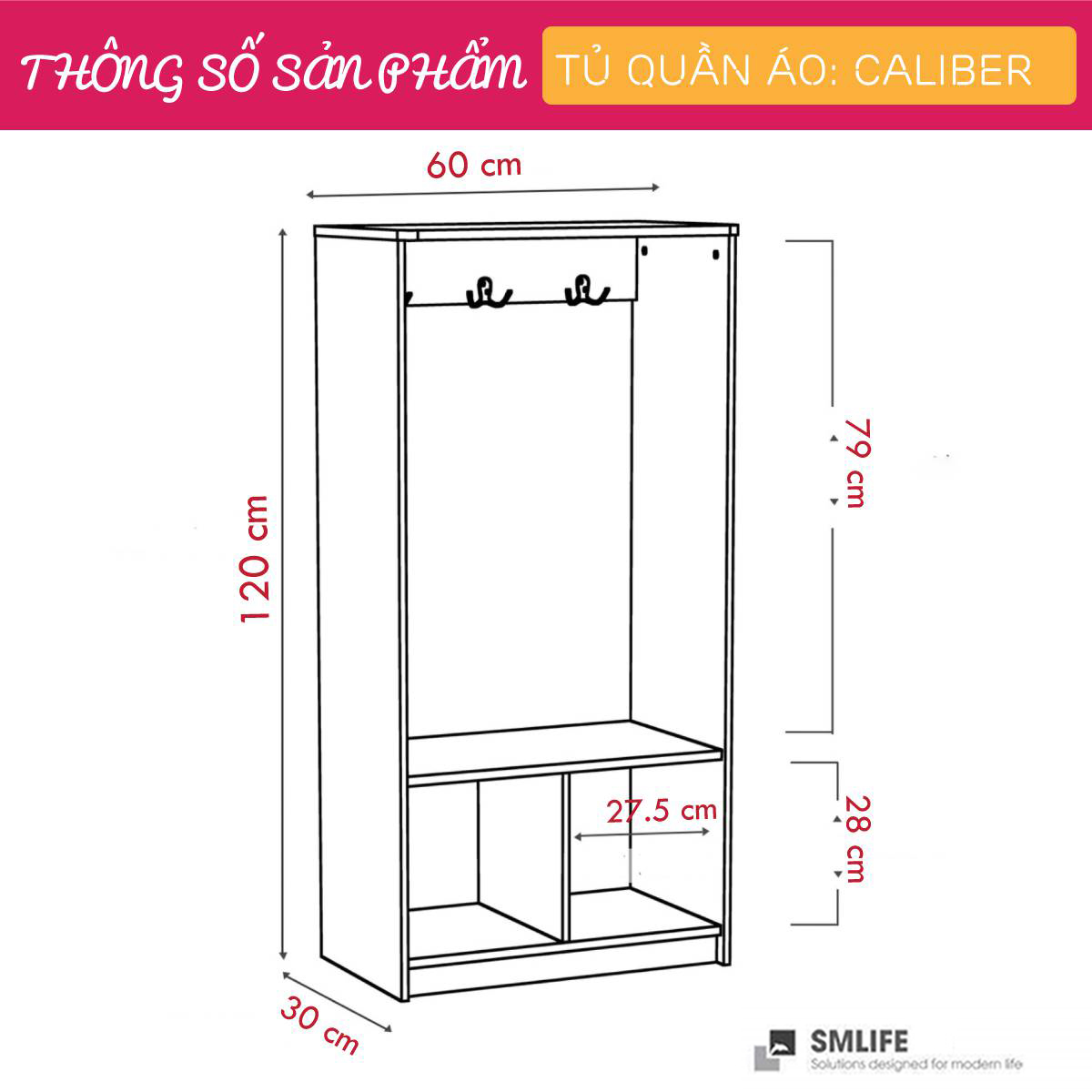 Tủ áo gỗ hiện đại kiểu dáng thanh lịch SMLIFE Calibe