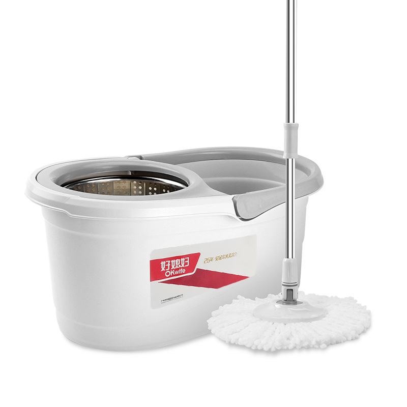 Bộ lau nhà 360 độ cao cấp OKwife Spin Mop có thùng lau nhà tự vắt lồng inox chống gỉ, cây lau nhà 360 độ, 2 bông lau