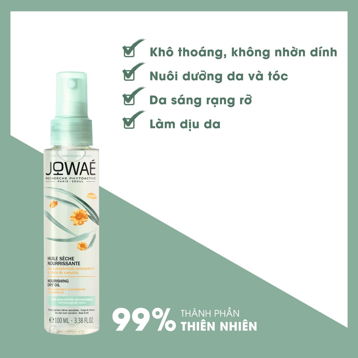 Dầu khô nuôi dưỡng da và tóc Jowae Hàng chính hãng từ Pháp Nourishing Dry Oil 100ml