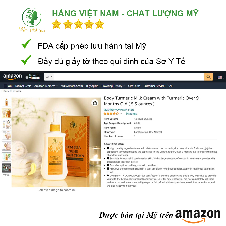 Hình ảnh Kem sữa nghệ toàn thân dưỡng trắng da body, đánh bay thâm rạn hiệu quả Wonmom 180g