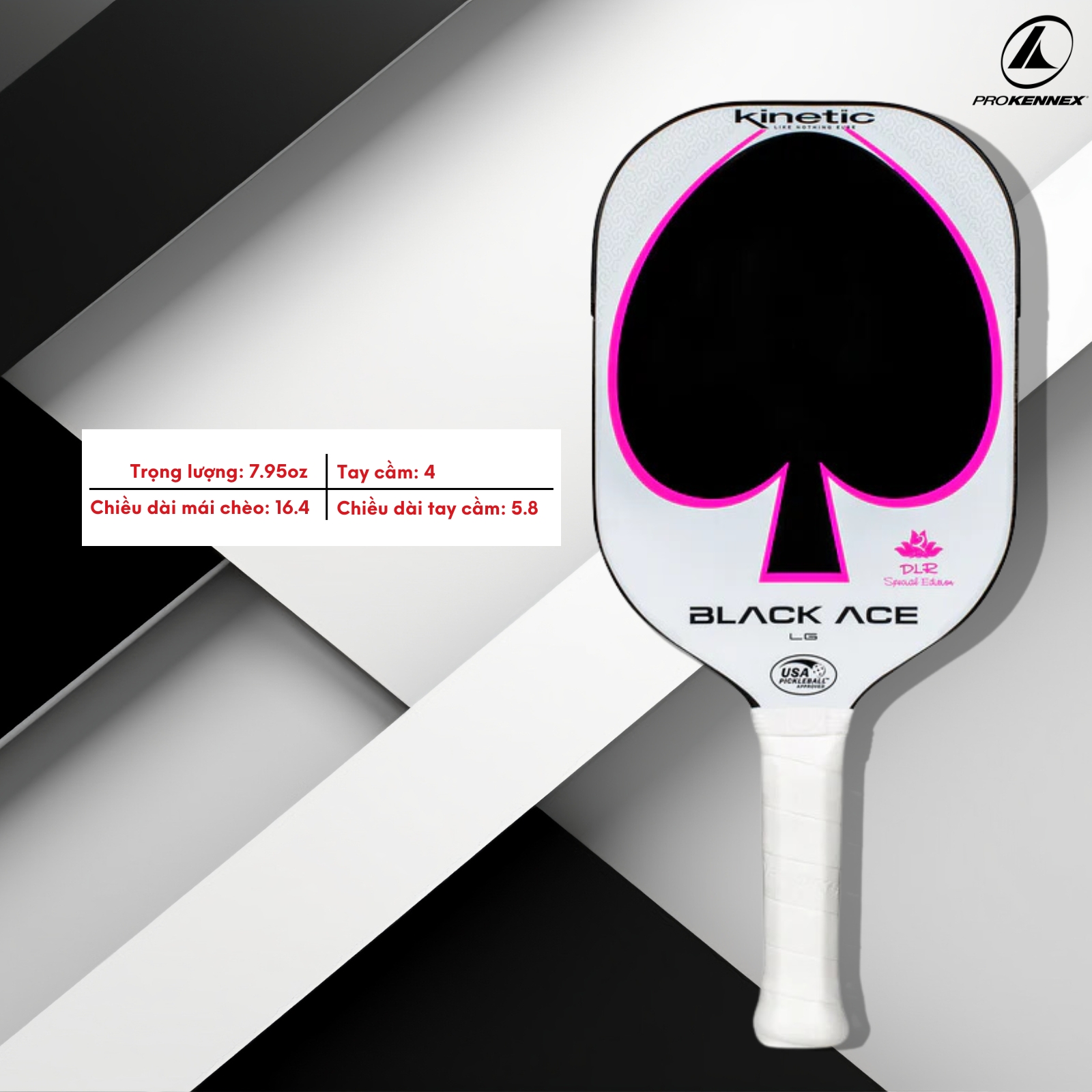 Vợt Pickleball ProKennex Black Ace Long Grip carbon chất lượng chính hãng tặng kèm túi đựng Bảo hành 9 tháng