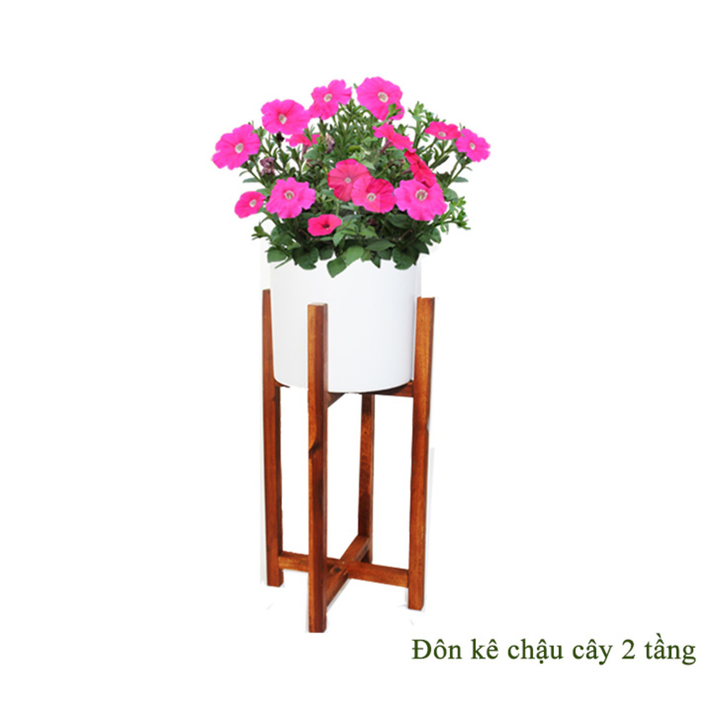 Đôn kê chậu cây 2 tầng cao cấp Greenhome- R32XC65cm- Chất liệu gỗ Tràm Bông vàng độ bền cao