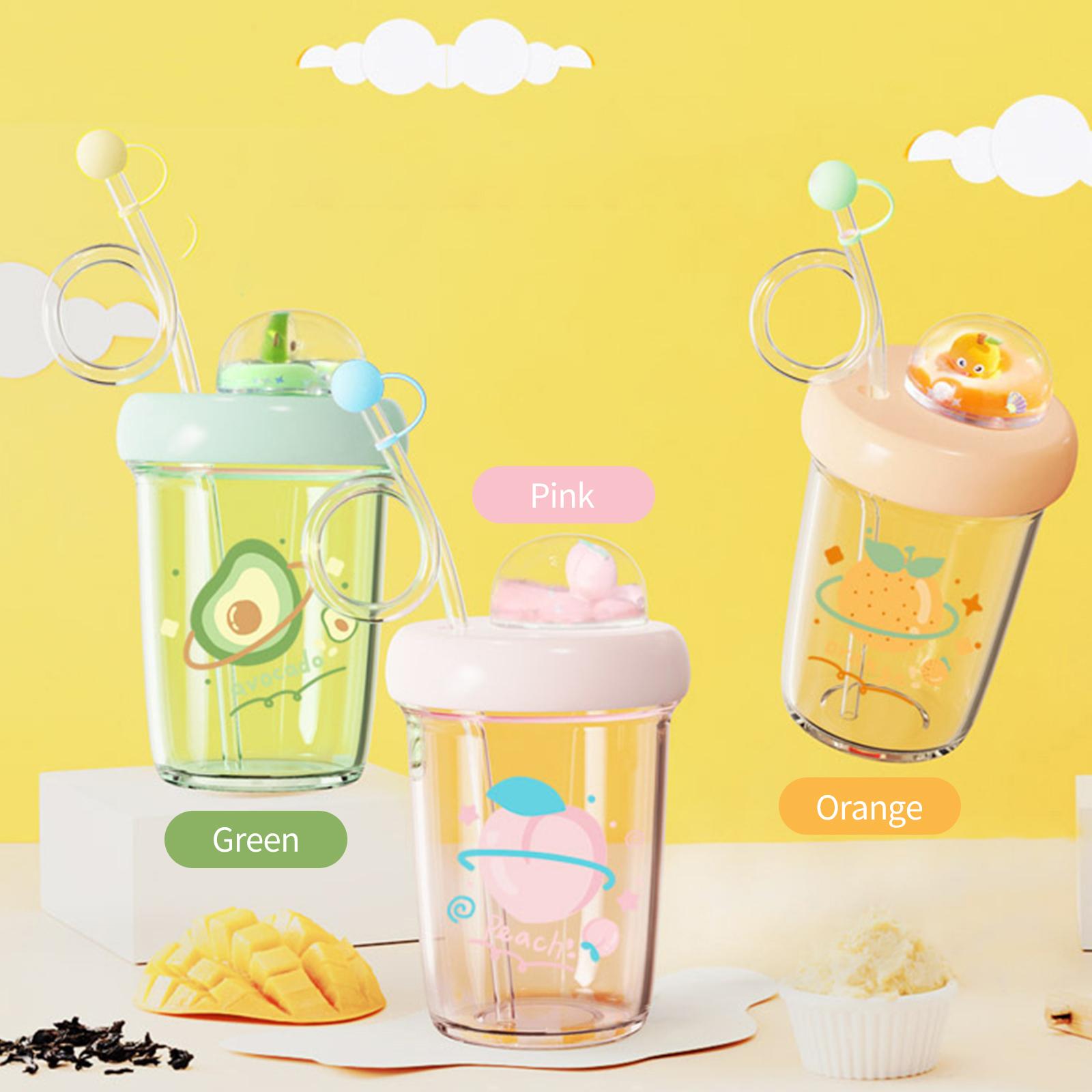 390mL Cute Water Bottle with Straw Leak Proof Coffee Bottle Juice Mix Cup Reusable & BPA Free Juice Bottles