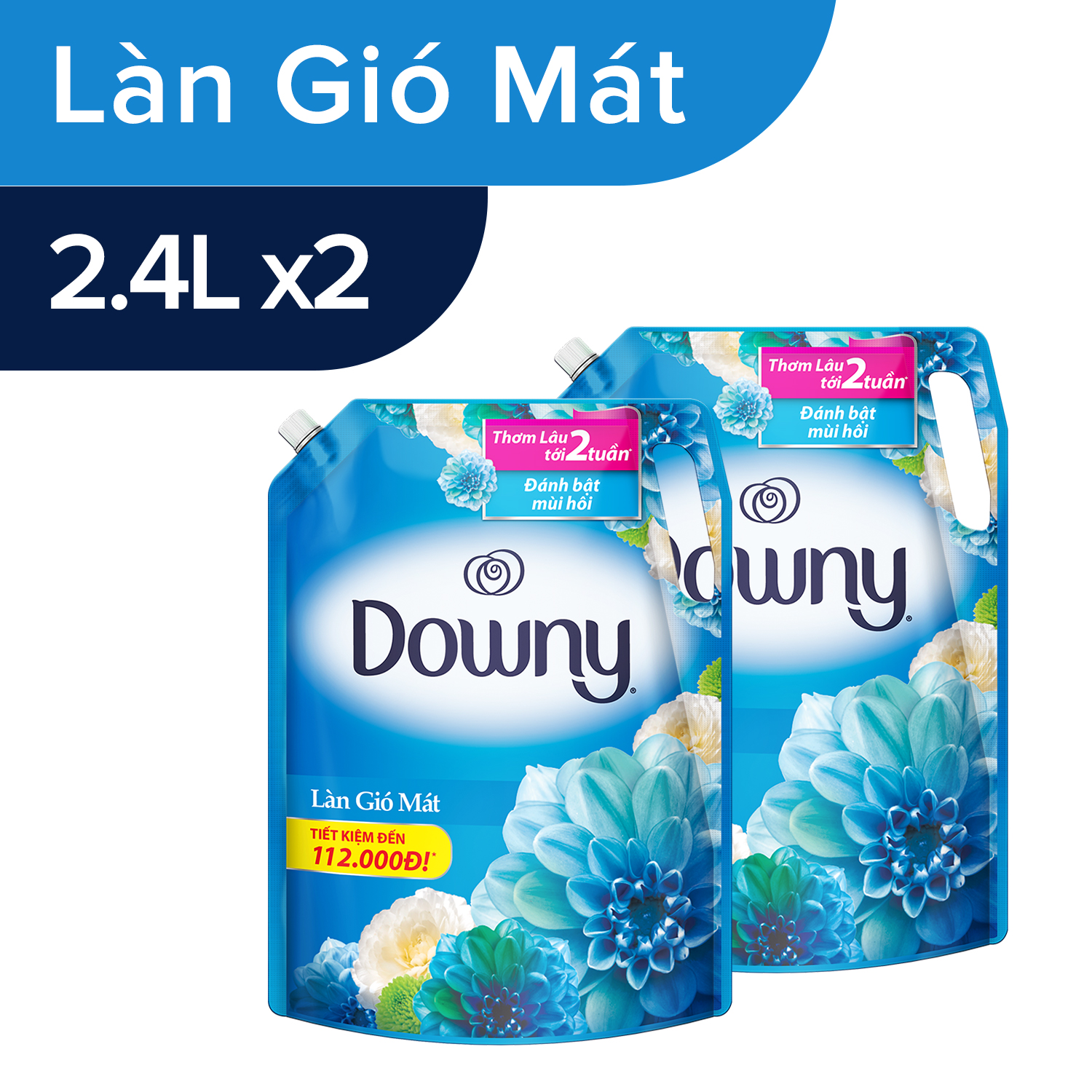 Nước Xả Vải Downy Làn Gió Mát 2.4L combo 2 túi