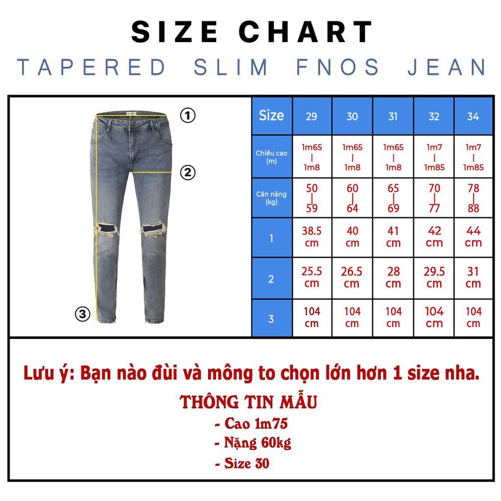 Quần Jean Nam Streetwear Cao Cấp FNOS Z9 Màu Đen - Rách Gối Form Slimfit - Có Zip Jean Thun Co Giãn.