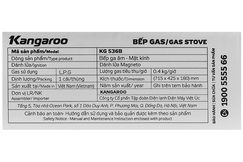 Bếp ga âm Kangaroo KG536B - Hàng chính hãng