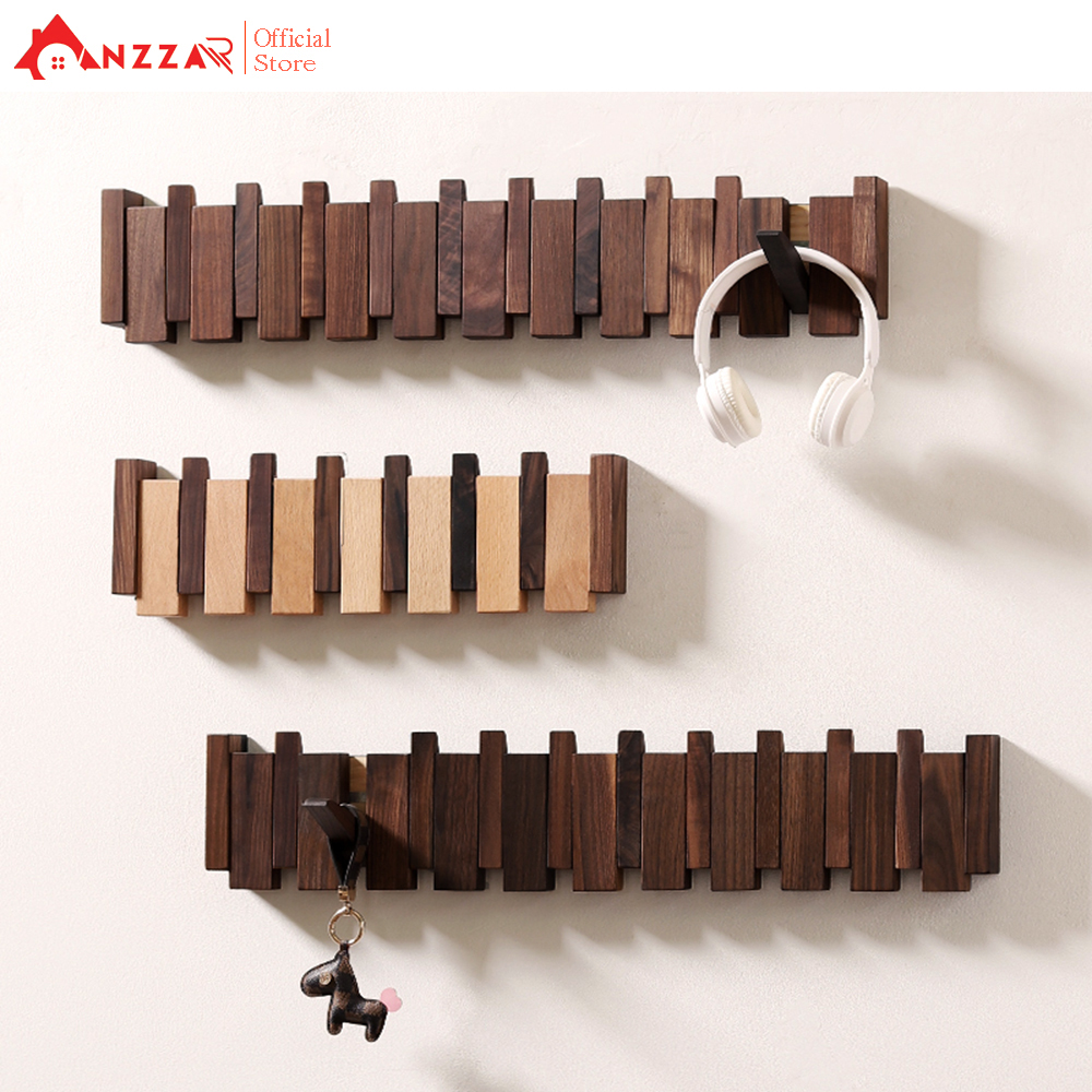 Móc gỗ treo tường cao cấp Anzzar, móc treo quần áo, phụ kiện, giá gỗ treo quần áo-MT06