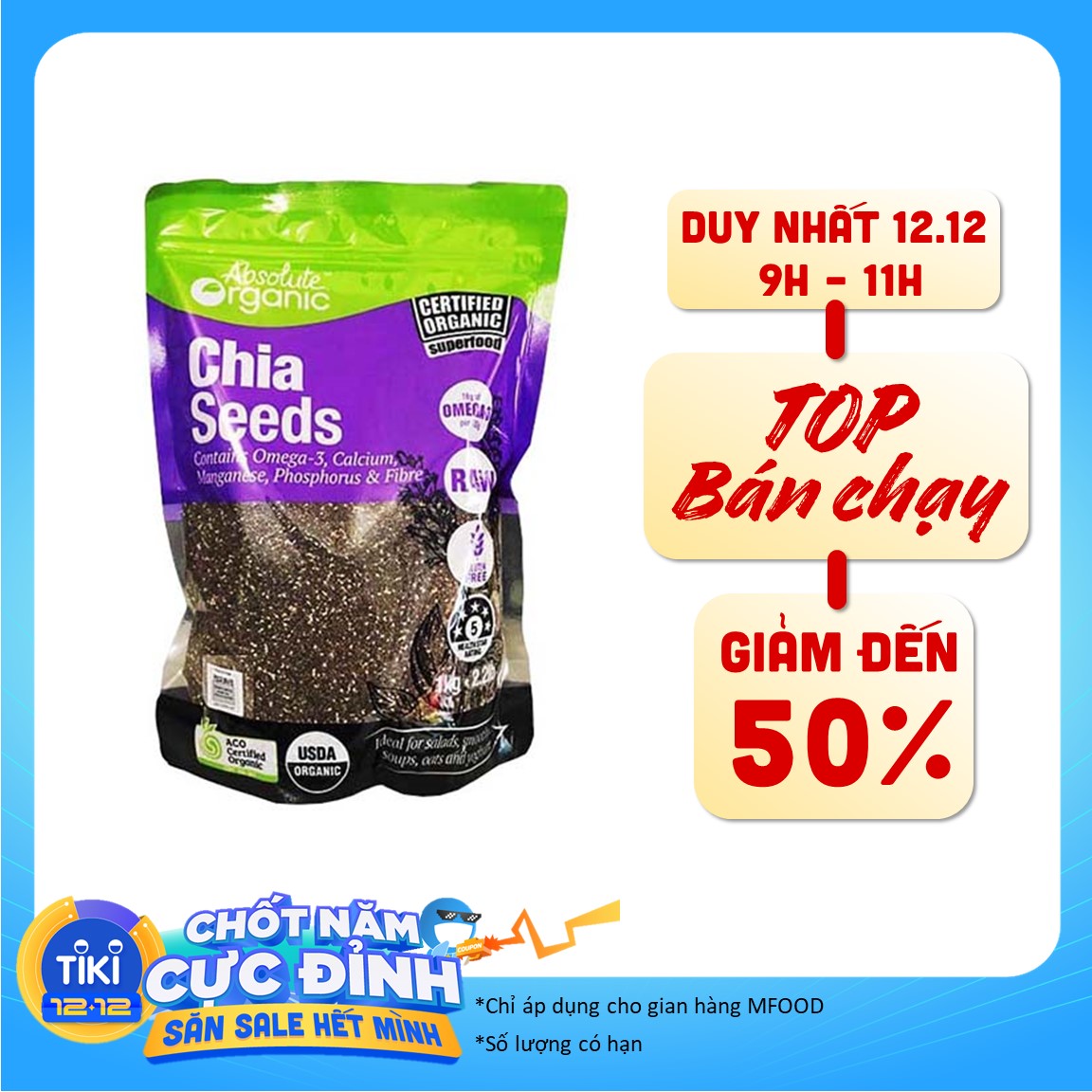 Hạt Chia Seeds Tím Absotute Organic Úc túi 1kg