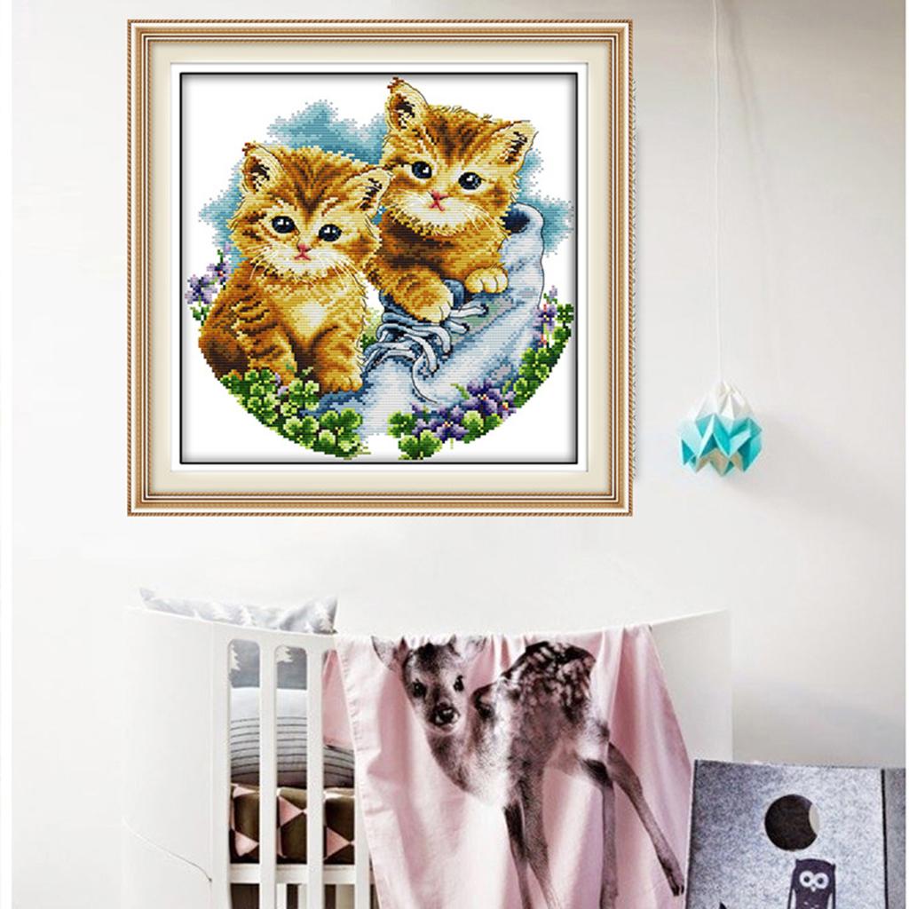 Counted & Stamped Cross Stitch Kits Printed Two Cute Cat Pattern DIY Needlecrafts for Beginners Adults