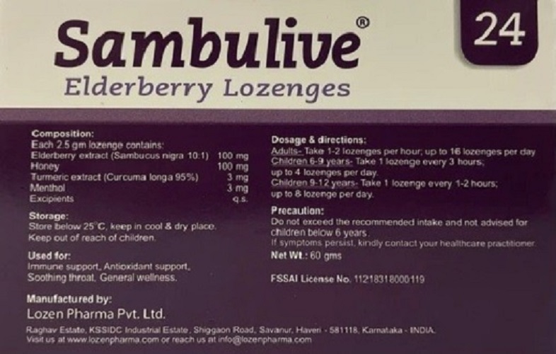 Kẹo Ngậm Sambulive Elderberry Lozenges Sambucus Hỗ trợ hệ miễn dịch khỏe mạnh, phòng ngừa cảm cúm, dịu cơn ho, giảm đau rát họng Hộp
