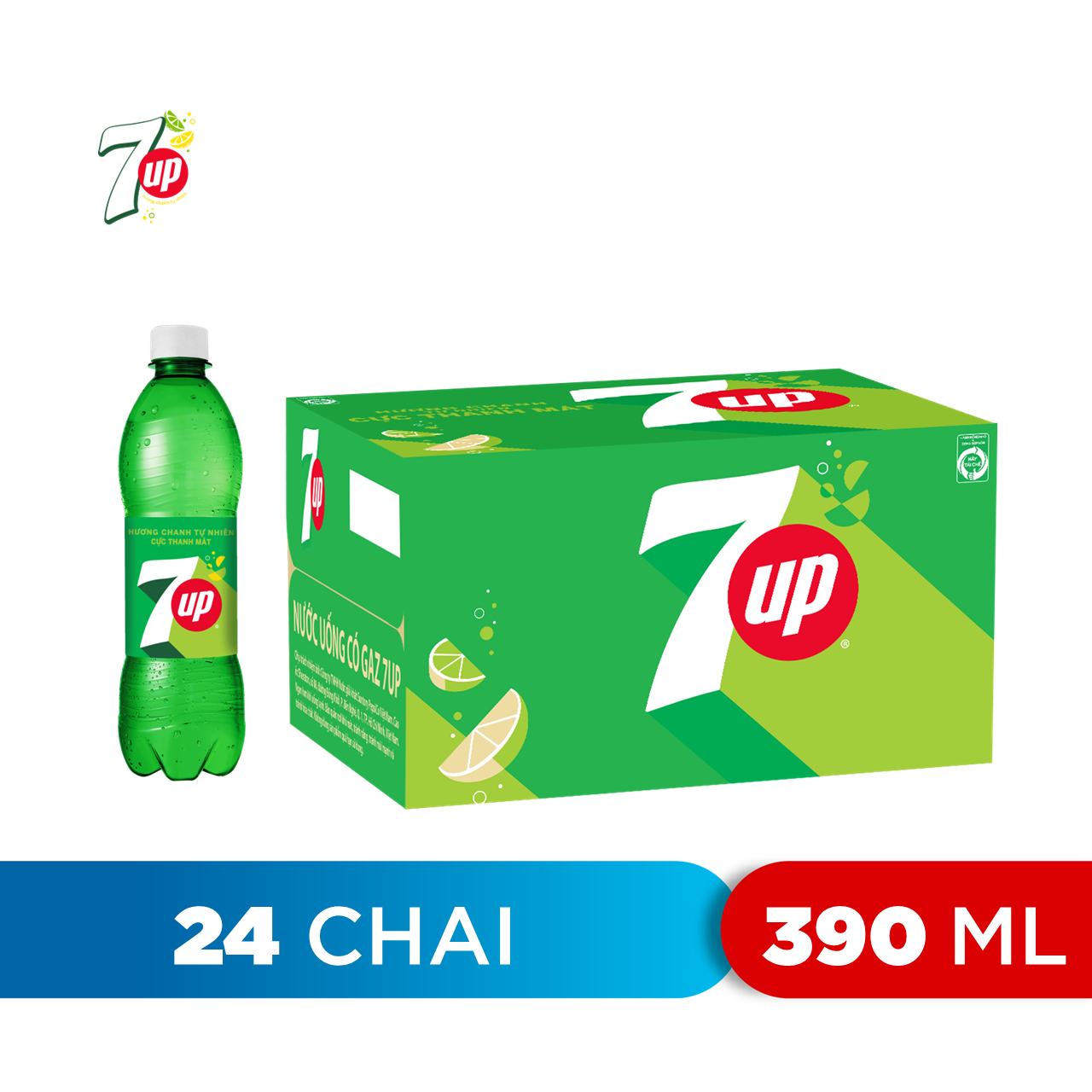 Thùng 24 Chai Nước Ngọt Có Gas 7Up (390ml / Chai)