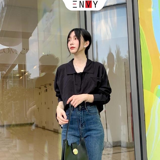 Áo sơ mi tơ dáng suông ENVY S177 khuy nút kiểu