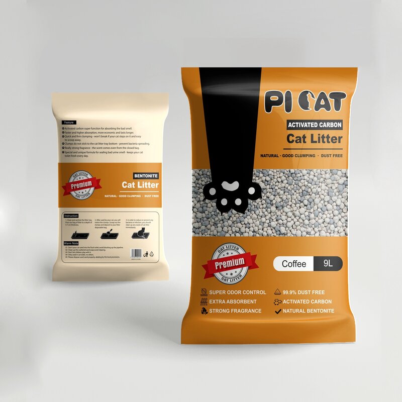 Cát vệ sinh cho mèo Picat ít bụi-thấm hút tốt-vón cục chặt mix than hoạt tính khử mùi tốt túi 9L - MÙI CÀ PHÊ