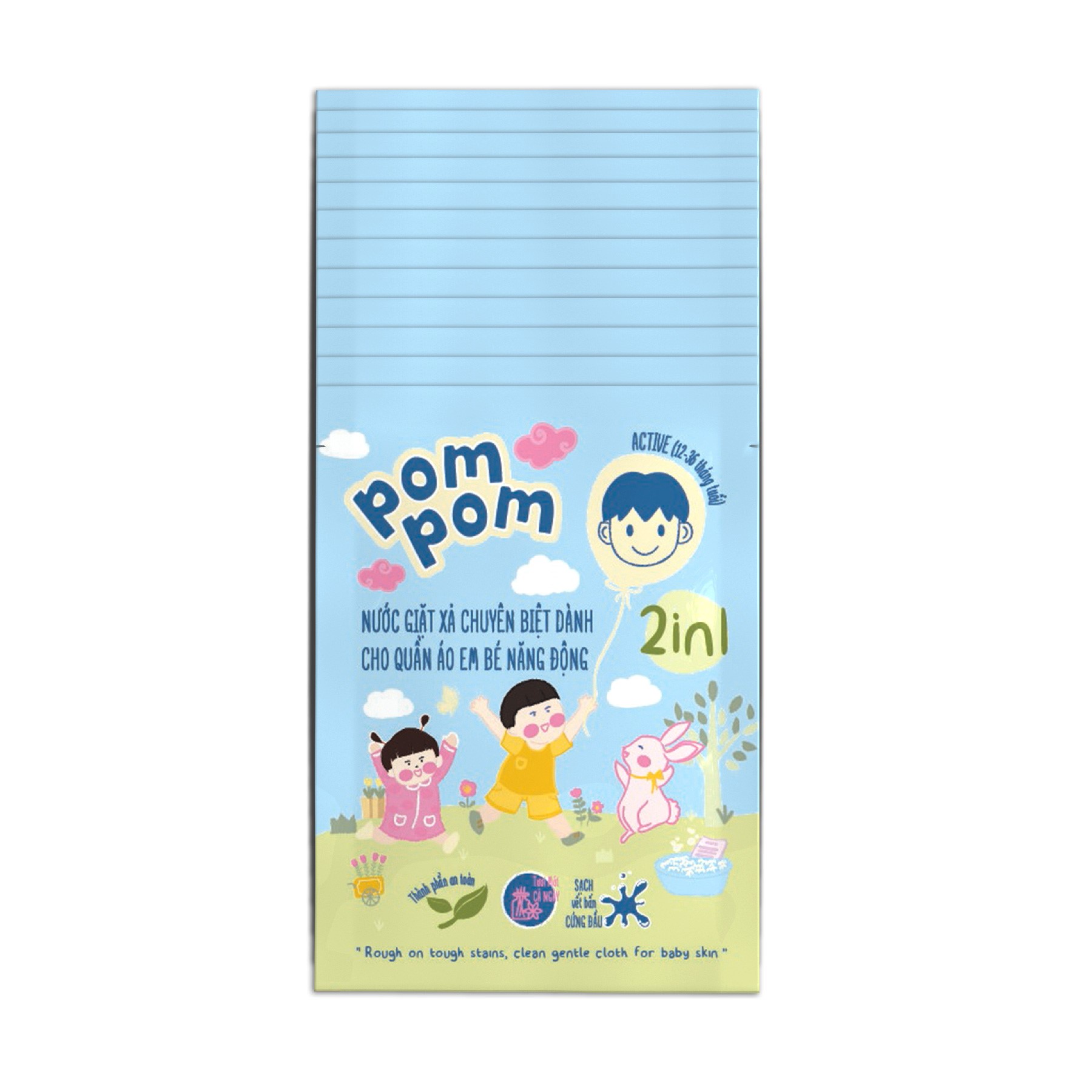 12 Gói Nước Giặt Xả Pom Pom Active 20ml Dành Cho Bé 12-36 Tháng Tuổi