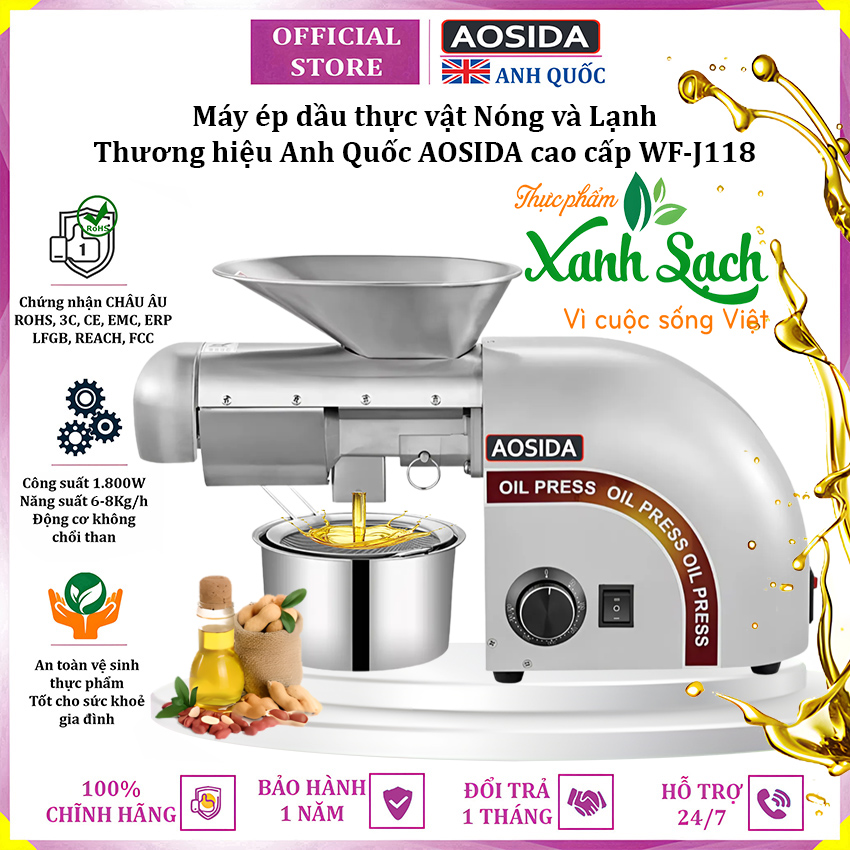 Máy ép dầu thực vật Nóng và Lạnh thương hiệu Anh Quốc AOSIDA WF-J118 - Hàng nhập khẩu