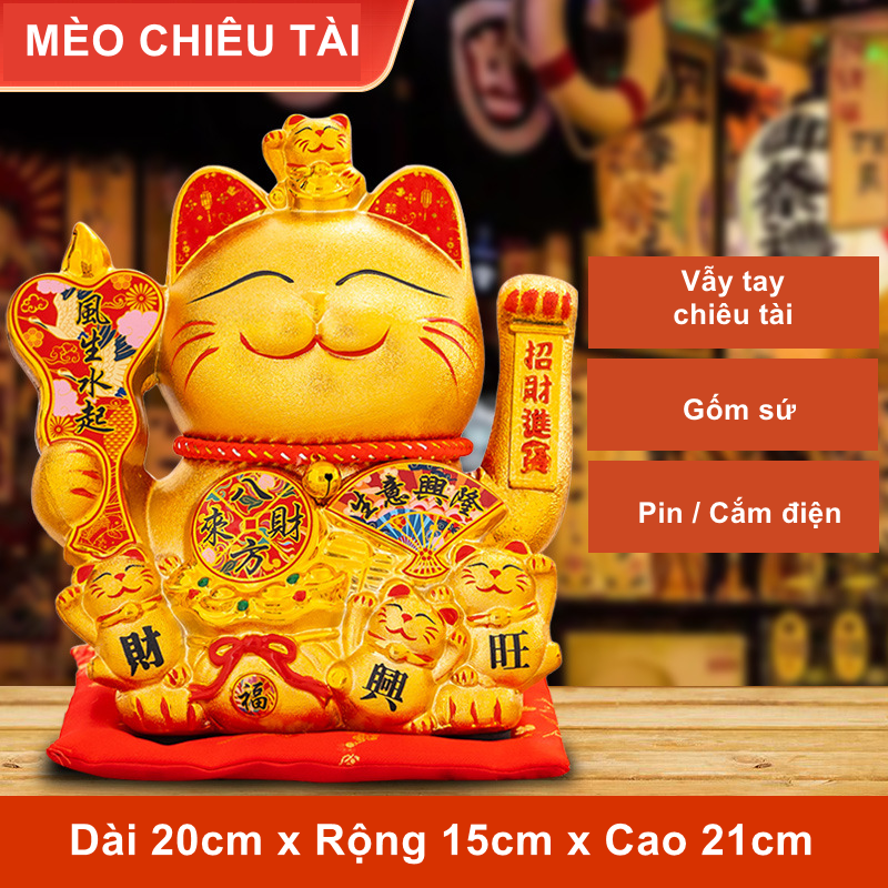 Mèo Thần Tài Vàng Vẩy Tay Hút Khách, Hút Tài Lộc Tiền Tài Của Cải Trong Kinh Doanh, Nhiều Mẫu - Nhiều Size