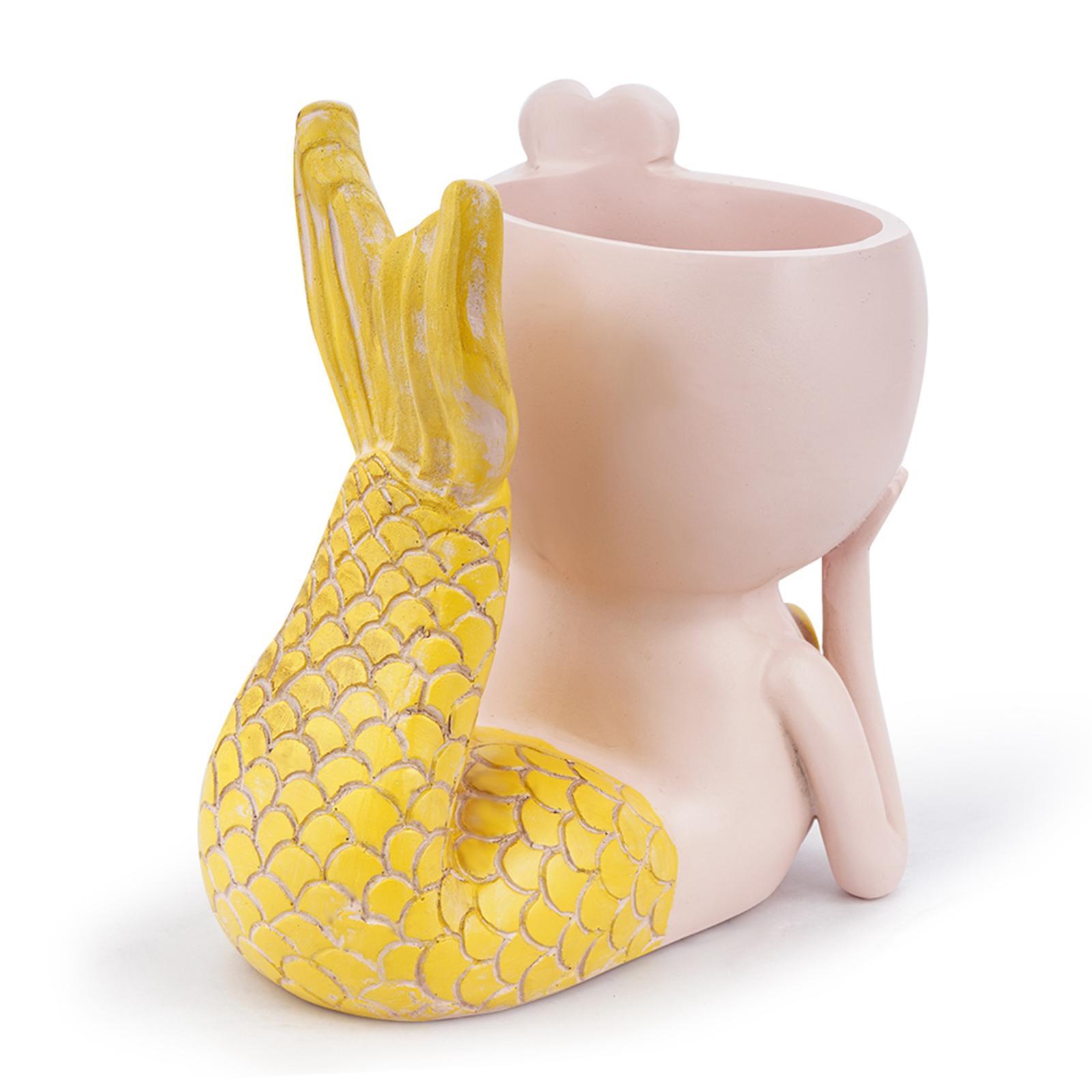 2 Pieces Mermaid Head Statue Pot Resin Table