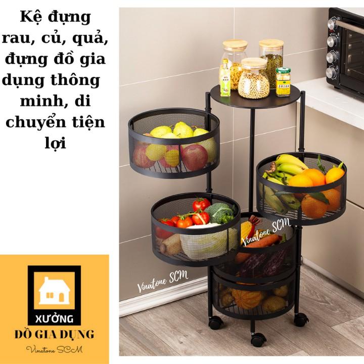 Kệ đa năng 5T đựng rau củ quả và đồ gia dụng, di chuyển xoay 360*, dễ dàng lắp đặt, chất liệu thép không gỉ