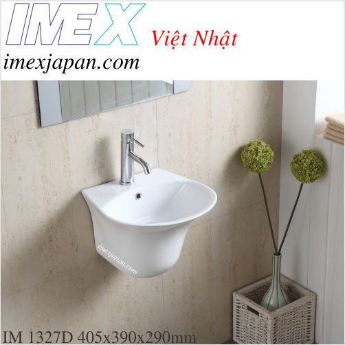 Lavabo treo tường liền khối men sứ phủ nano cao cấp chính hãng IMEX IM 1327D