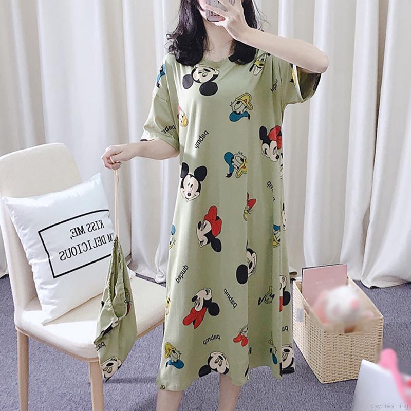 Đầm Ngủ Ngắn Tay In Họa Tiết Hoạt Hình Xinh Xắn Dành Cho Nữ