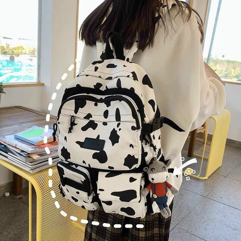 Balo Dù Bò Sữa Thiết Kế Nhỏ Gọn Đơn Giản Dễ Mix Đồ Đi Học Đi Chơi Đều Tiện Không Thấm Nước