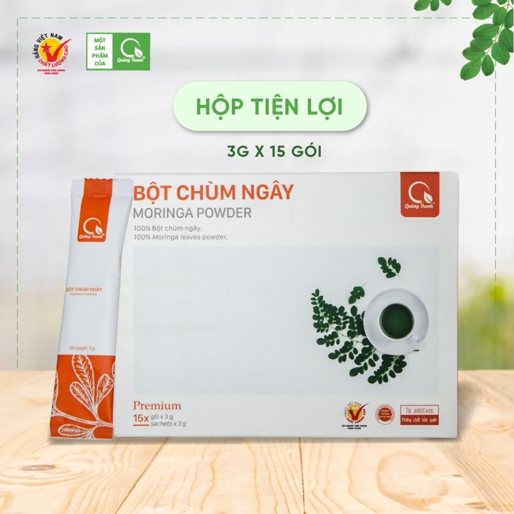 Hộp Bột Chùm Ngây Quảng Thanh gói nhỏ 15x3g - Bổ sung vitamin và nguồn dinh dưỡng -  Phòng ngừa nhiều bệnh nguy hiểm