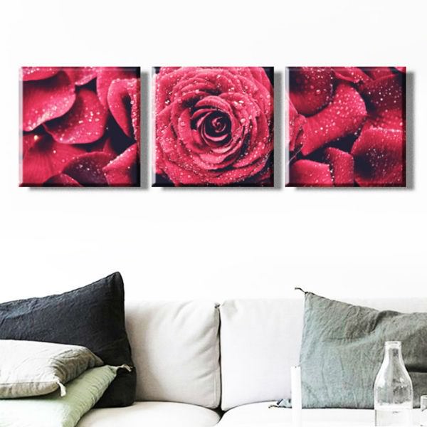 Bộ 3 Tranh Canvas Không Viền Trang Trí Phòng Khách "Hoa Hồng" W150