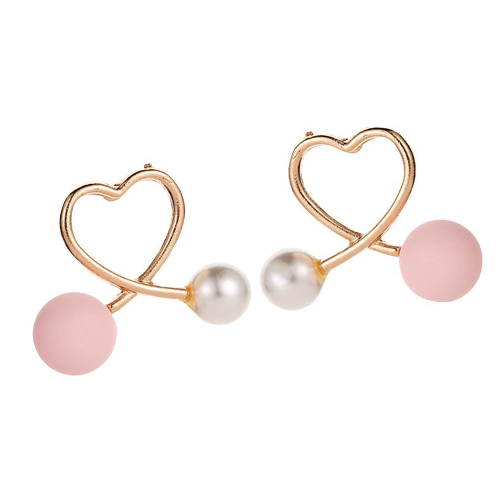 Cross Peach Heart Faux Pearl Sweet Style Stud Earrings Women Jewelry Gold