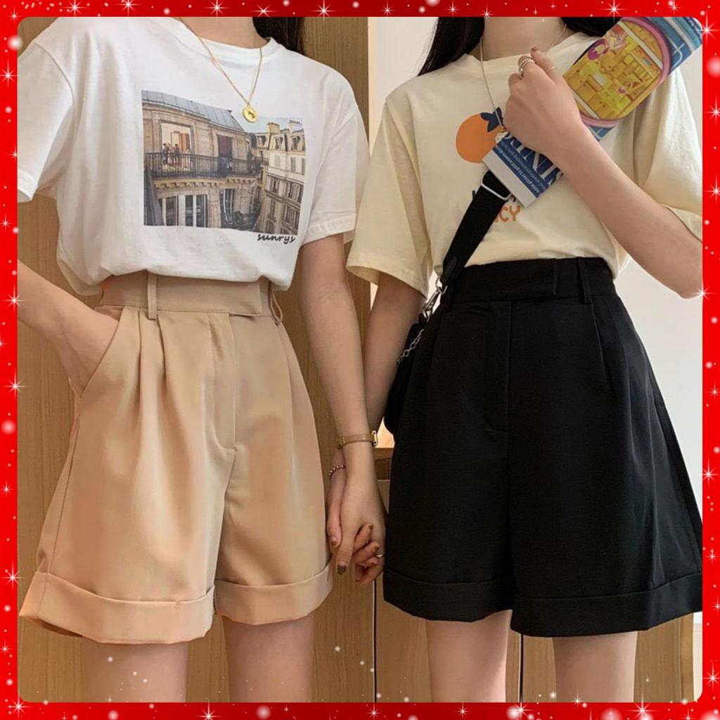 Quần Shorts Cạp Siêu Cao Ông Rộng Chất UMi Phong Cách Hàn Quốc