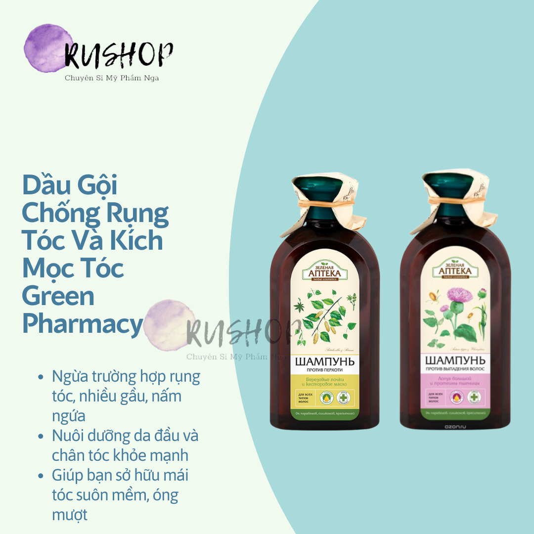 Dầu gội Green Pharmacy chống gàu, giảm rụng tóc kích mọc tóc