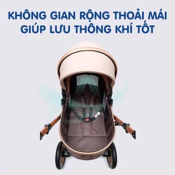 Xe đẩy em bé, xe đẩy trẻ sơ sinh 2 chiều 3 tư thế có giảm xóc nôi tháo rời bánh xe cao su