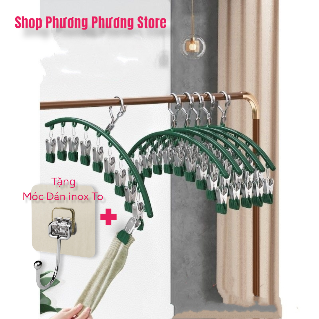 Móc phơi quần áo inox có khóa móc treo chắc chắn - 10 kẹp được phủ nhựa chống sầy xước khi phơi đồ Hàng Cao Cấp