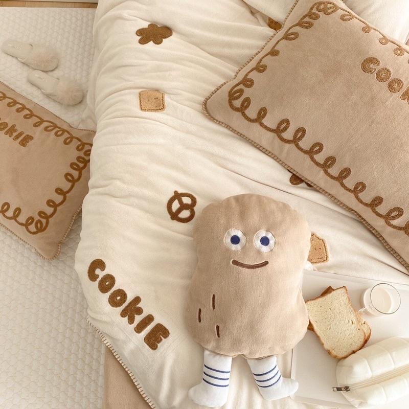 Bộ chăn Ga Gối Nỉ Nhung Sữa Hàng Nhập Khẩu Cao Cấp 4 Món Cookies